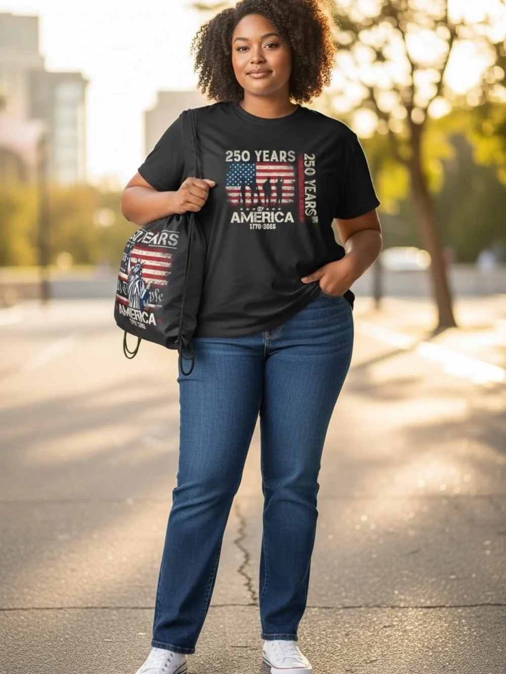 Patriotic 250 Years Drawstring Backpack - Black & Red